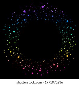 round ornament of scattered shiny neon stars