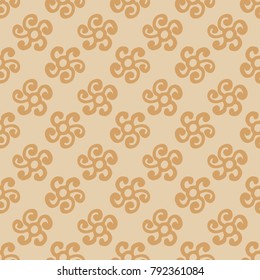 Round ornament seamless pattern, hand drawn, inc. Vector. Golden, white. Seamless pattern for fabric background