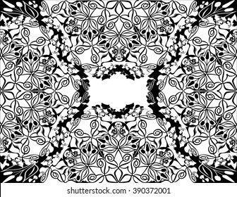Round ornament seamless pattern for print on fabric or paper. Hand-drawn background. Islam, Arabic, Indian, Ottoman motifs. coloring, for adults
