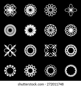 Round ornament set on black background. Vector illustration.