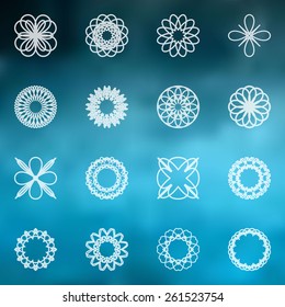 Round ornament set on blue background. Vector illustration.