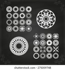 Round ornament set on chalkboard. Vector illustration.