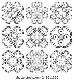 Round ornament set. Vector illustration. Abstract