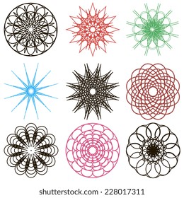Round ornament set. Vector spirograph