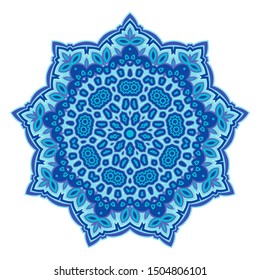 Round ornament in the shape of a flower. Blue fractal.