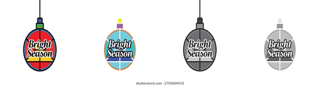 Um ornamento redondo com texto e elementos decorativos "Bright Season". Vetor de estilo múltiplo.