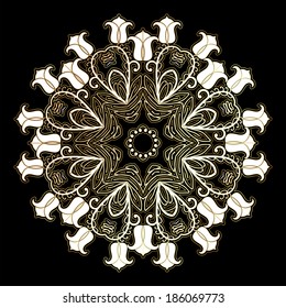 Round ornament with tulips. decorative element