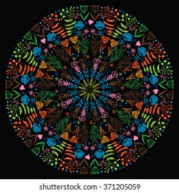 Round ornament. Vector illustration. Floral background. Mandala.