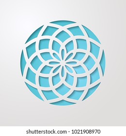 Decoración redonda ornamental de corte 3d con sombra. Simple plantilla de corte láser de patrón circular de mandala. Invitación a la boda o diseño de tarjeta de felicitación. Ilustración del vector 