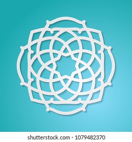 Round ornamental 3d cutout decoration with shadow. Simple mandala geometric circular pattern laser cutting template. Wedding invitation or greeting card design. Vector illustration
