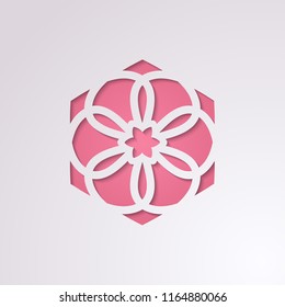 Round ornamental 3d cutout decoration with shadow. Simple mandala geometric circular pattern laser cutting template. Wedding invitation or greeting card design. Vector illustration