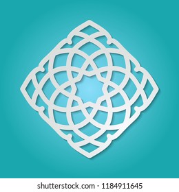 Round ornamental 3d cutout decoration with shadow. Simple mandala circular pattern laser cutting template. Wedding invitation or greeting card design. Vector illustration