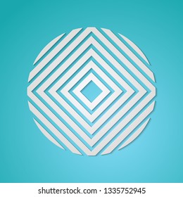 Round ornamental 3d cutout decoration with shadow. Simple geometric circular pattern laser cutting template. Rhombus symbol logo design. Vector illustration