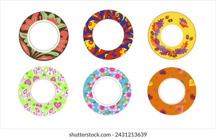 Borde o marco abstracto, ornamental redondo. Para decorar platos, platos. Set.
