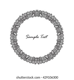 Round ornamental floral frame. Hand drawn doodle Vintage Floral frame from floral circles. Floral paisley frame. Abstract Floral design elements. Abstract flower border