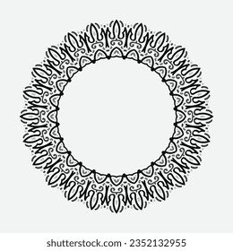 Round ornamental frame, black and white frame, Arabic, Andalusian, Oriental, Arabesque styles.