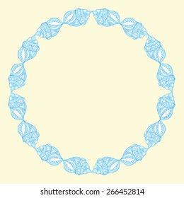 Round ornamental frame. Blue pattern. Vector art