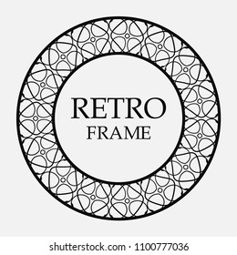 Round ornamental frame with decorative elements. Vector illustration.