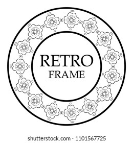 Round ornamental frame with decorative elements. Vector illustration.