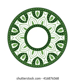 Round ornamental frame, floral ornamental mandala plate isolated on white background, vector illustration
