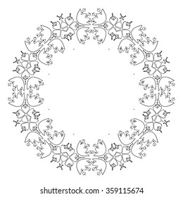 Round ornamental frame. Floral pattern. Vector art