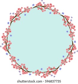 Round ornamental frame of flowering branches,  vector illustration