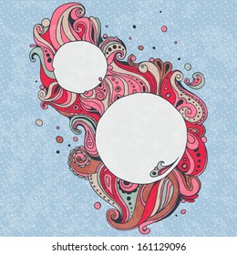 round ornamental frame on blue winter background