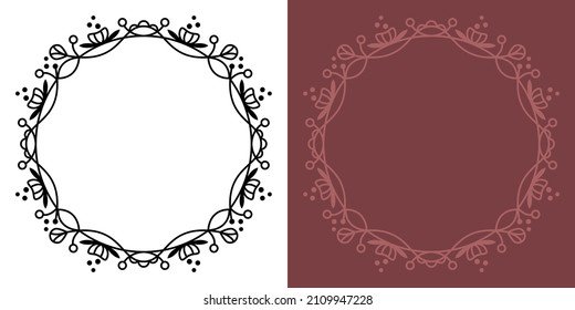 Round ornamental frame,insert text inside the label, elegant and vintage style, floral pattern is perfect for a wedding invitation or luxury packaging, nice and unique design