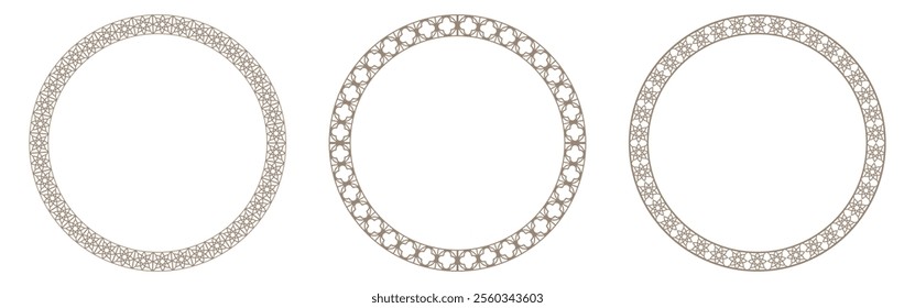 Round ornamental frames, Luxury frames, Arabic, Oriental, Asian styles. Circular badge for your design wedding cards, anniversary, award, Sandblasting, ceramic, embroidery isolated on white background