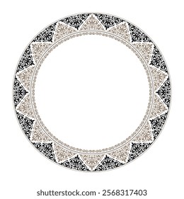 Round ornamental golden black frame. Ancient Turkic ornaments. Ethnic ornament of the nomadic peoples of Asia, Kazakhs, Kyrgyz, Kalmyks, Mongols, Turkmens. For design, Sandblasting, ceramic