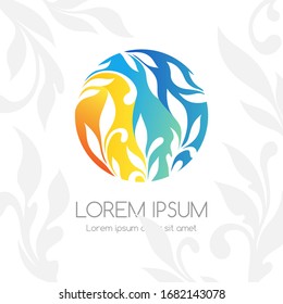 Round ornamental logo. Foliage and floral vector emblem. Colorful design element.
