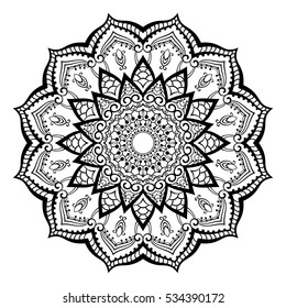 Round ornamental mandala for coloring book Isolated design element Vector illustration.
