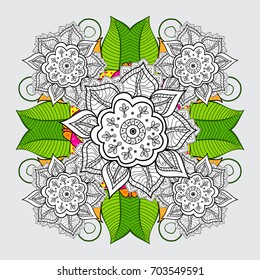 Round ornamental mandala for coloring book Isolated design element Vector illustration.