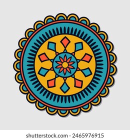 Round ornamental mandala colorinng bright