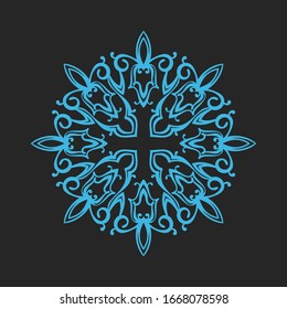 Round ornamental mandala with cross in middle, Isolated design element for print on T-shirt, textile, tattoo or any other decoration, Vector illustration