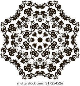 Round ornamental pattern. Beautiful mandala. Black and white.