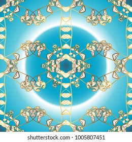 Round ornamental pattern on blue colors with golden elements. Classic vector golden round ornamental pattern. Classic vintage background. Traditional orient ornament.