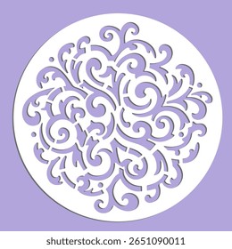 Round ornamental scroll pattern for laser cut. Floral decoration with swirl element. Vector illustration for cnc, coaster, mandala, stencil, template