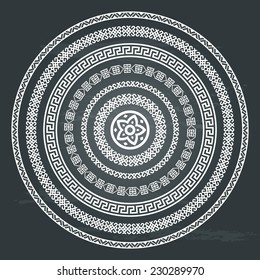 Round ornamental vector shape isolated on chalkboard background. Oriental arabesque pattern. Vector illustration