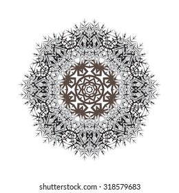 Round ornamental vector shape, pattern of snowflake isolated on white.