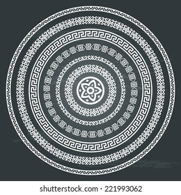 Round ornamental vector white shape isolated on chalkboard background. oriental arabesque pattern.