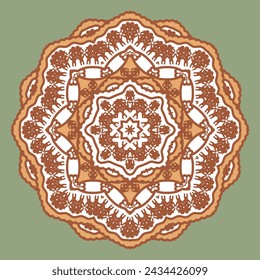 Panel redondo ornamentado marrón y blanco, mandala, elemento decorativo. Versión No. 2. Ilustración de vector