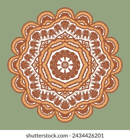 Round ornamented brown and white panel, mandala, decorative element. Version No. 4. Vector illustration