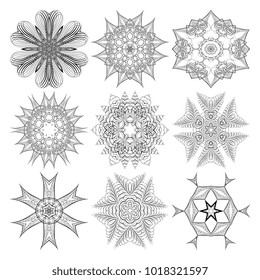 Round ornaments. Calligraphic style. Set. Vector illustration