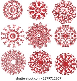 Round ornaments in ethnic, Turkic style. Decorative elements. 