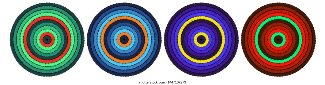 round ornaments, traditional pattern, multi-colored print, embroidery, carpet, purple, orange, turquoise, blue, yellow, brown