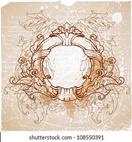 round ornate baroque frame on paper with scribbles