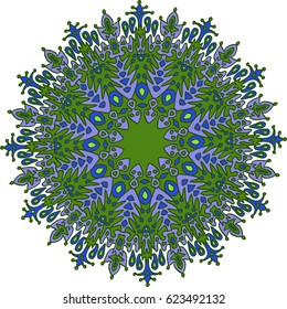 Round Ornate Pattern for Tile. Template for Orient Mosaic in Ancient Desaturated Colors. Colorful Turkish Decoration. Imitation of Old Motif for Stained-Glass or Aged Decorated Floor