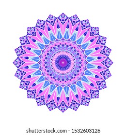 Round ornate tile pattern mandala - polygonal circular abstract vector graphic design from triangle tiles