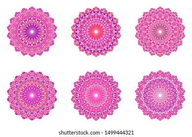 Round ornate triangle mosaic mandala set - abstract polygonal vector design elements on white background